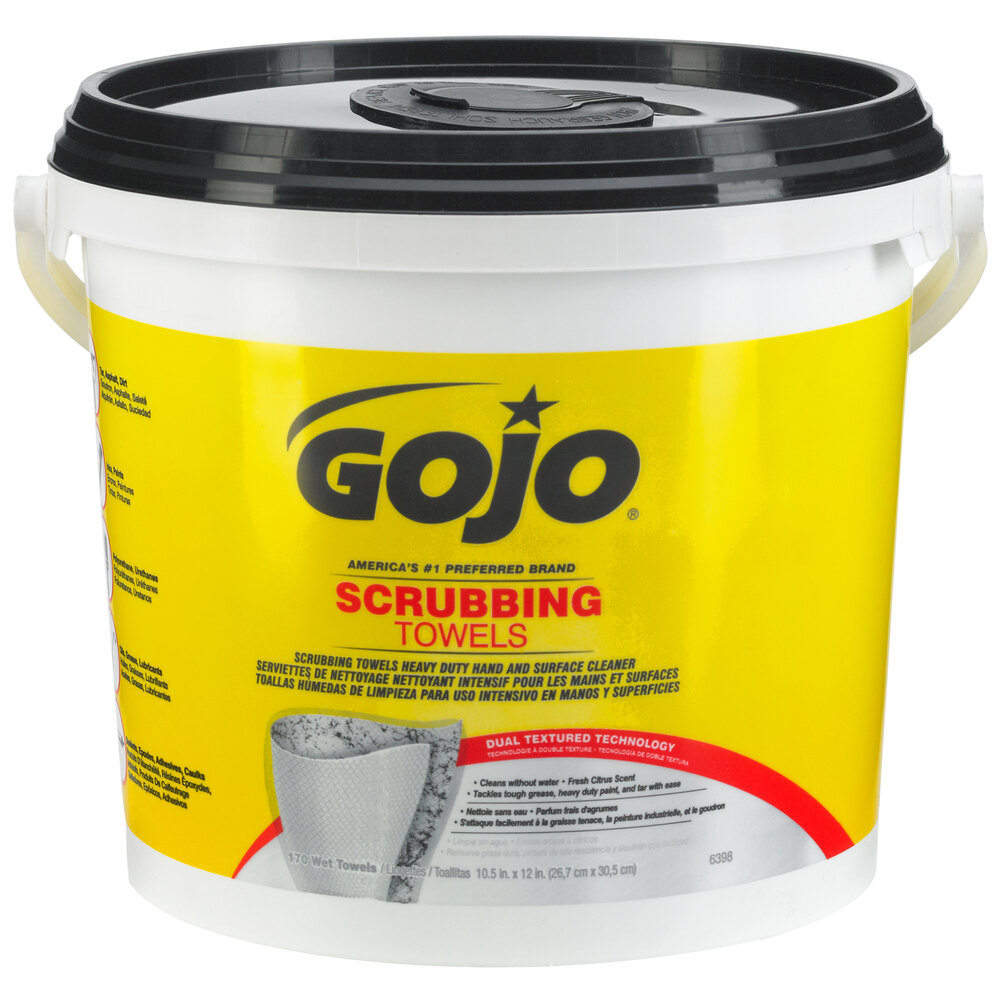 GOJO® 639802 Scrubbing Towels Heavy Duty Wipes 170 Count Bucket 2/Case