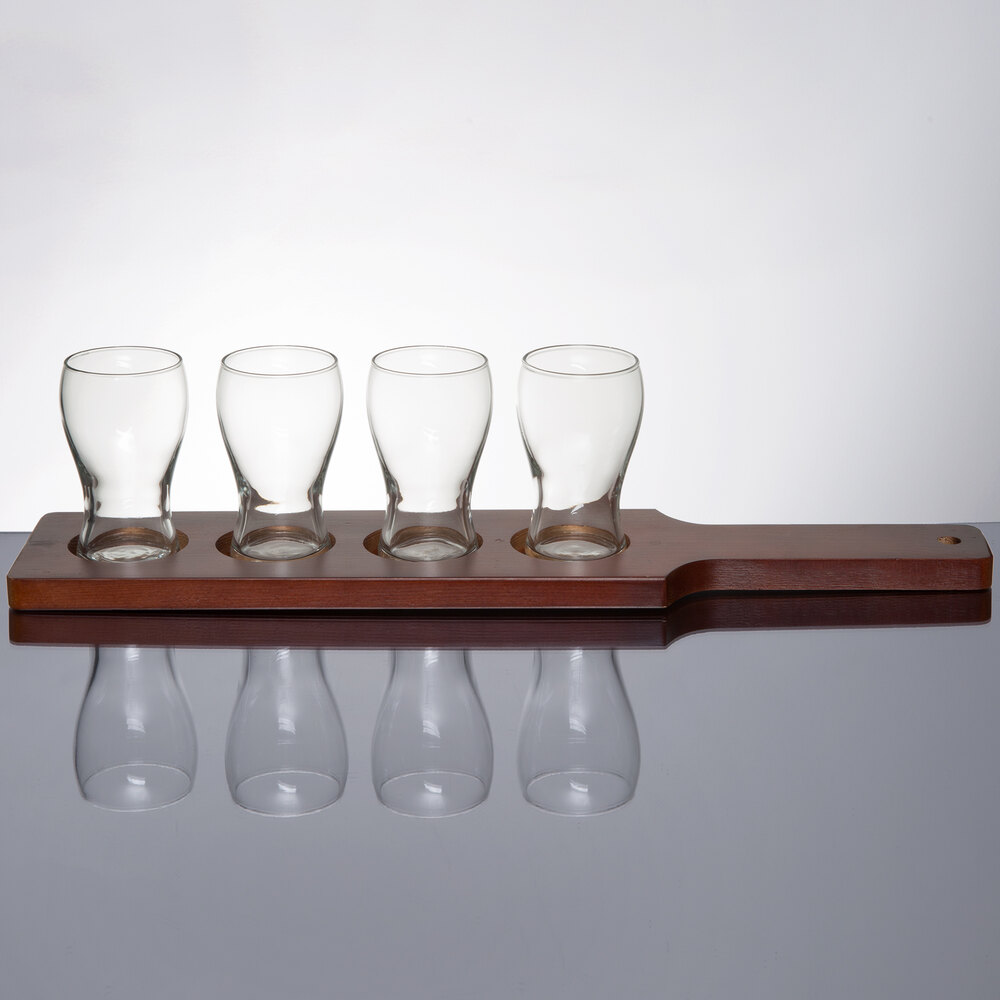 Libbey 5 oz Mini Pub Glass Beer Flight, Set of 4 with Red Brown Beer