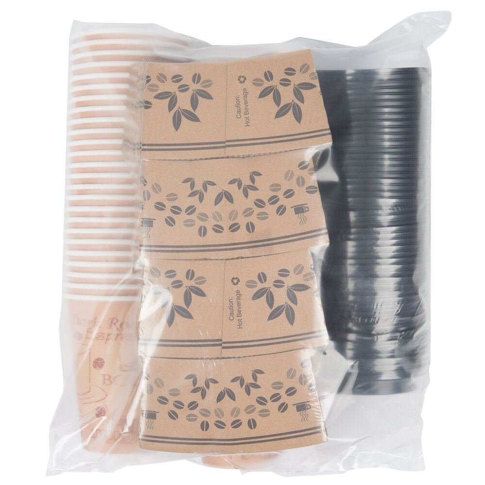 Choice 12 oz. Kraft Paper Hot Cup, Lid, and Sleeve Combo Kit 50/Pack