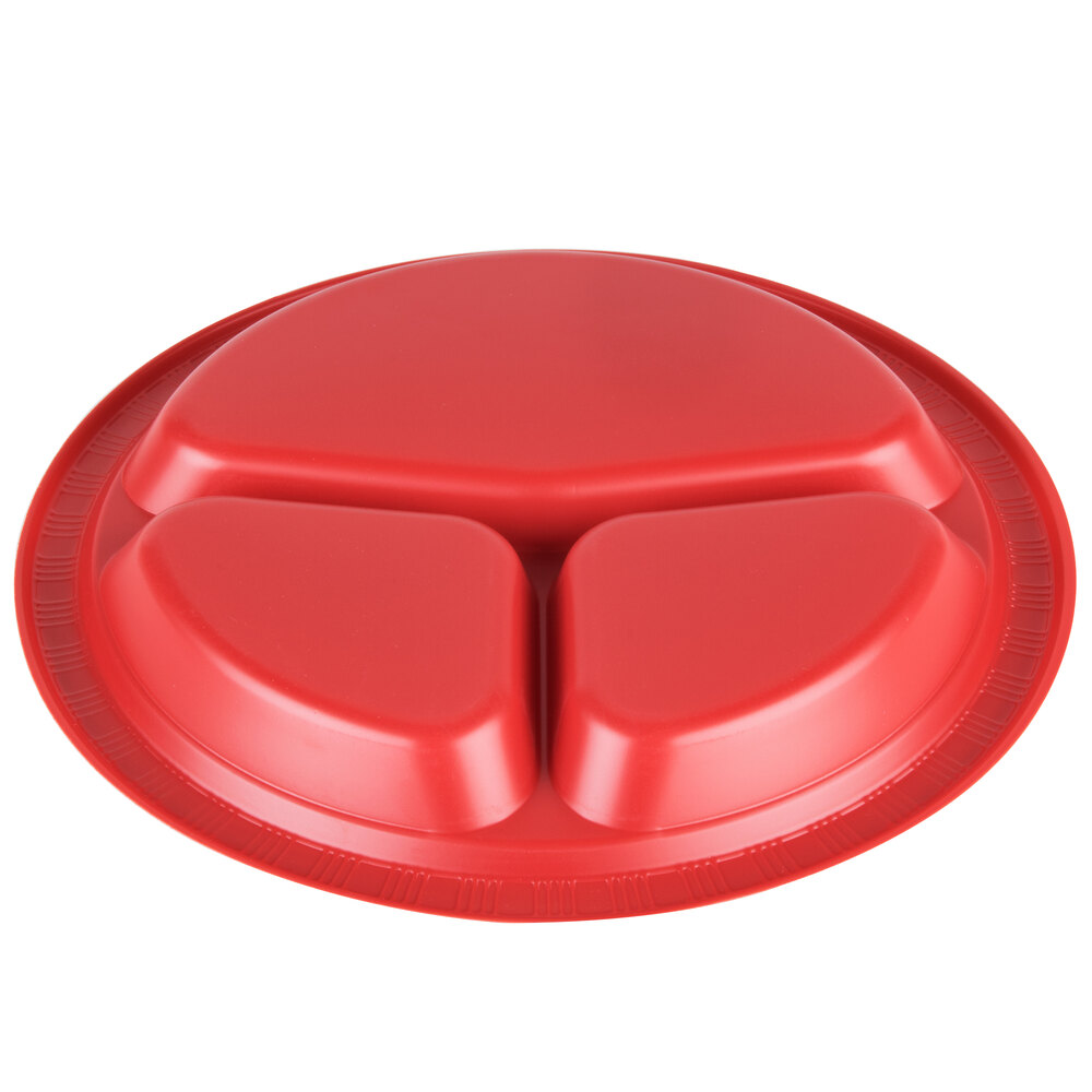 Creative Converting 019548 10" 3 Compartment Classic Red Plastic Plate