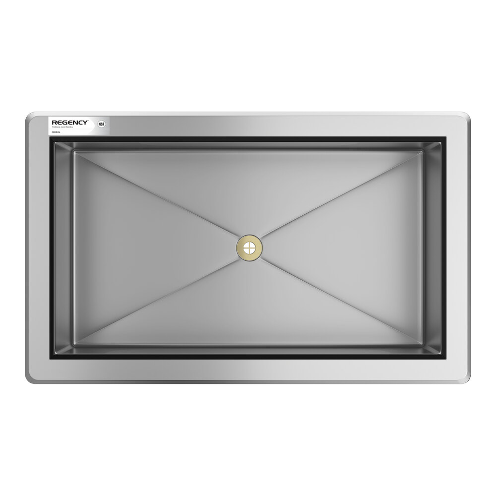 A rectangular stainless steel bin with a central drain and a flat rim, viewed from above.