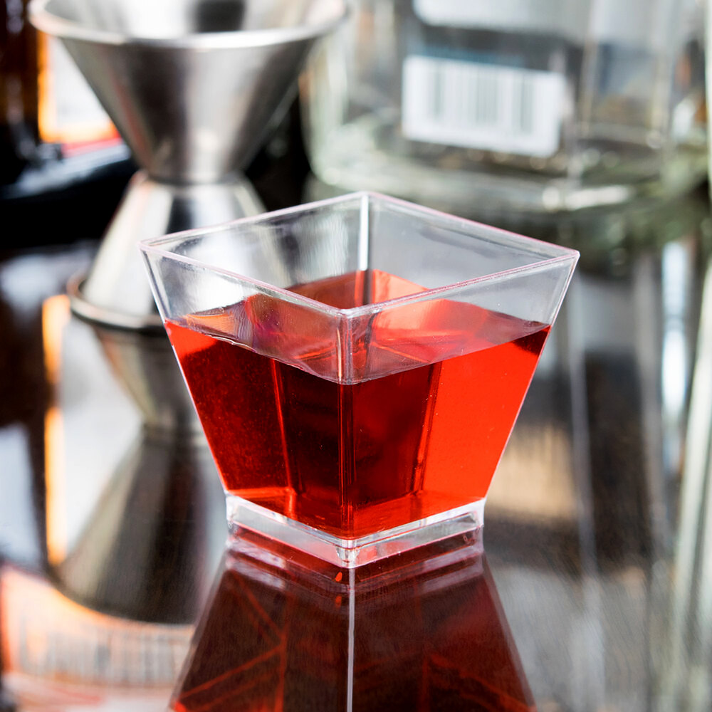 Choice 2 oz. Clear Square Plastic Shot Glass 40/Pack