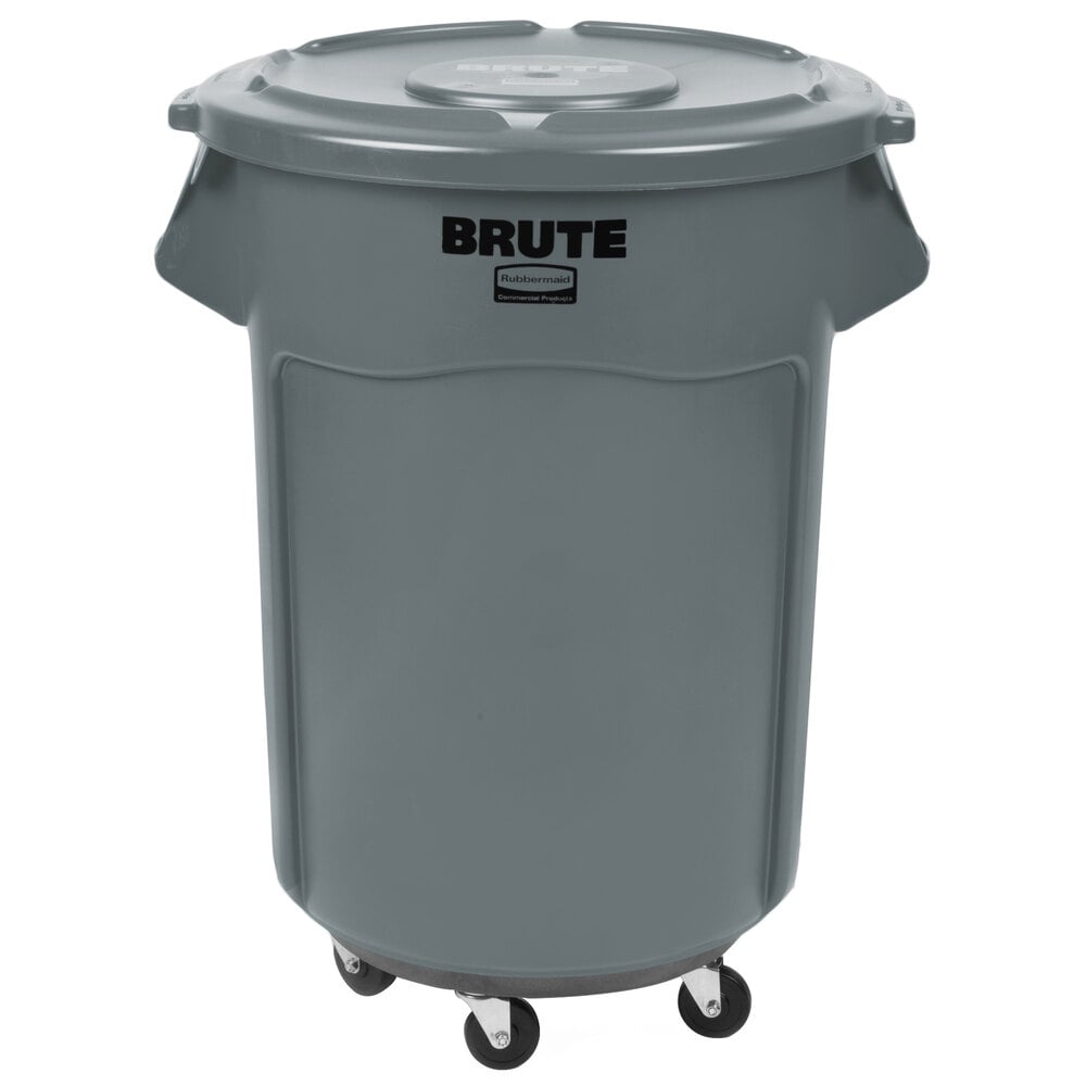 FG265400 Gray 55 Gallon Rubbermaid Commercial BRUTE Trash Can Flat Lid Round 