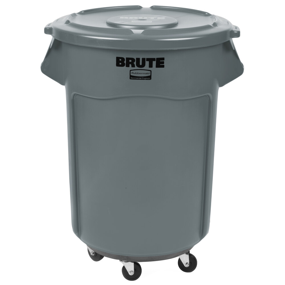 Rubbermaid Brute 55 Gallon Trash Can, Lid, & Dolly Kit