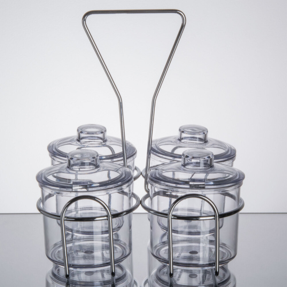 Thunder Group 4 Compartment Wire Condiment Caddy with 7 oz. Clear