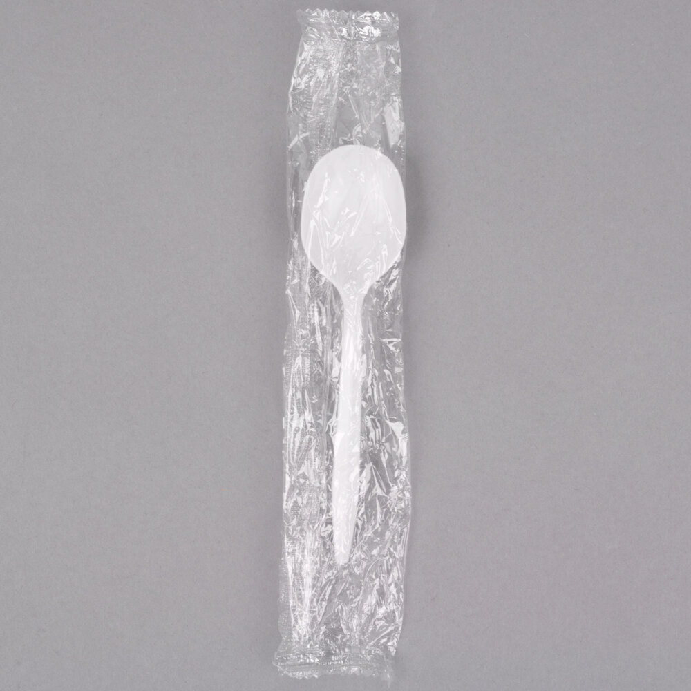 Choice Individually Wrapped Medium Weight White Plastic Soup Spoon 100/Pack