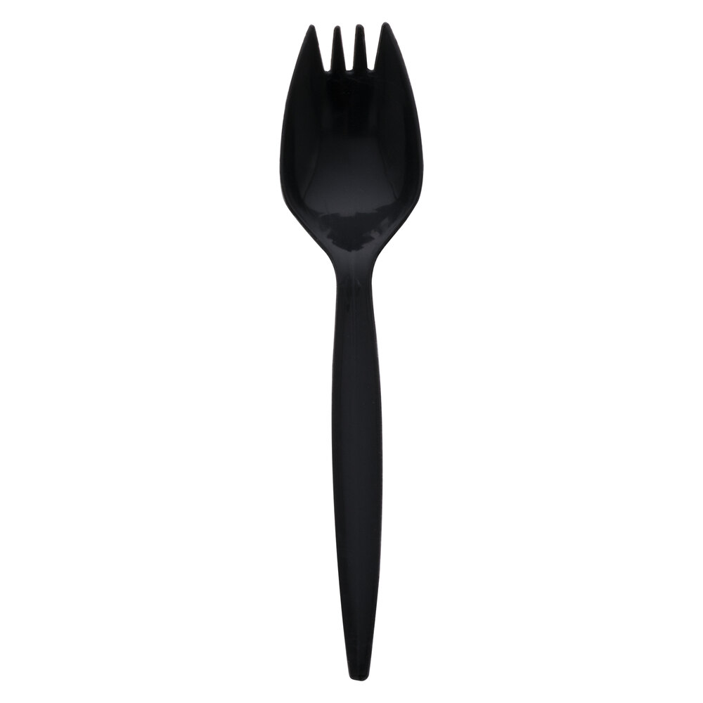 Choice Individually Wrapped Medium Weight Black Plastic Spork 100/Pack