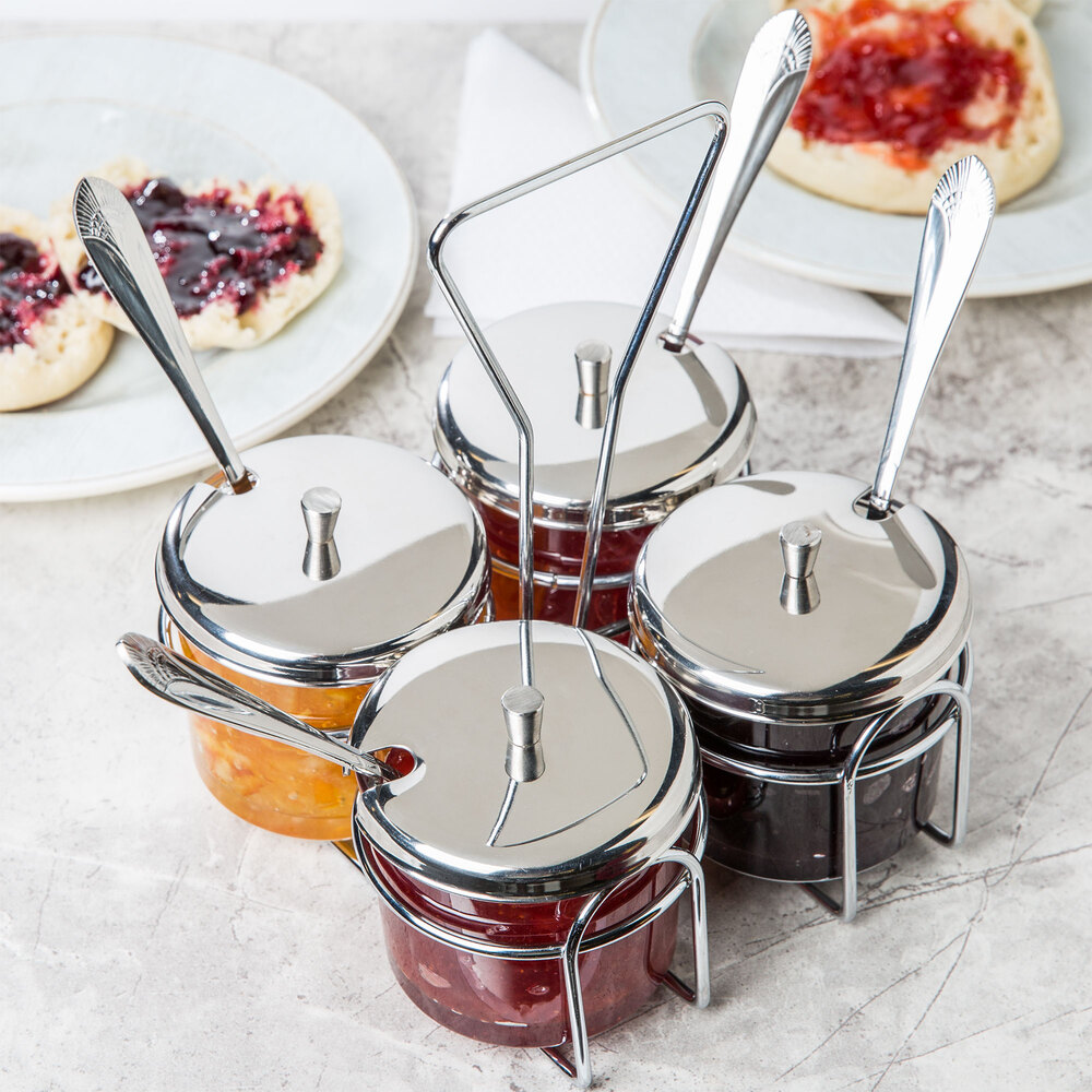 4 Compartment Wire Condiment Caddy with 7 oz. Glass Jars and Stainless