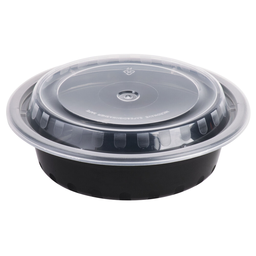 Choice 16 oz. Black 6 1/4" Round Microwavable Heavyweight Container with Lid 25/Pack