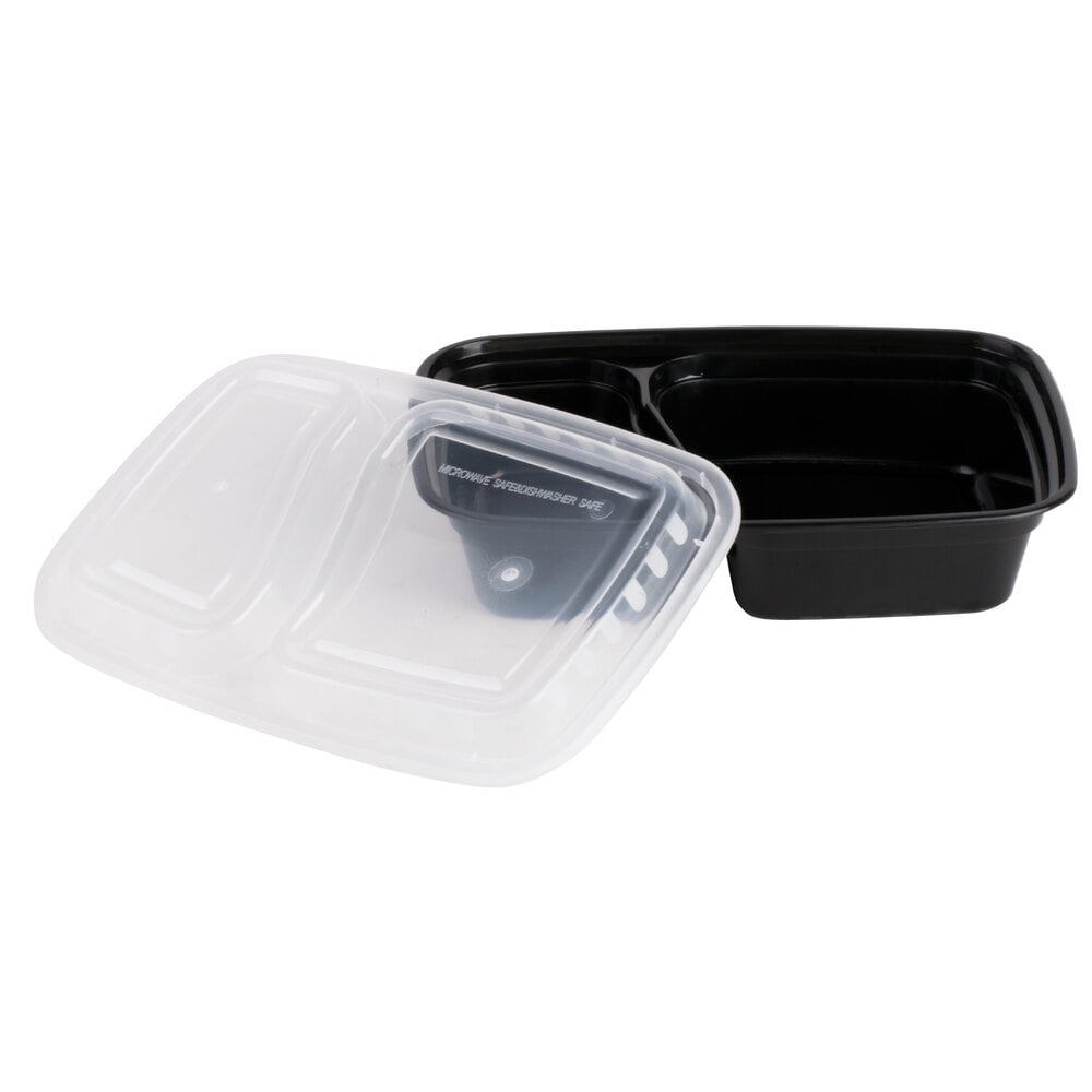 Choice 30 oz. Black 8 3/4 x 6 x 2 3/4 2-Compartment Rectangular  Microwavable Heavy Weight Container with Lid - 25/Pack