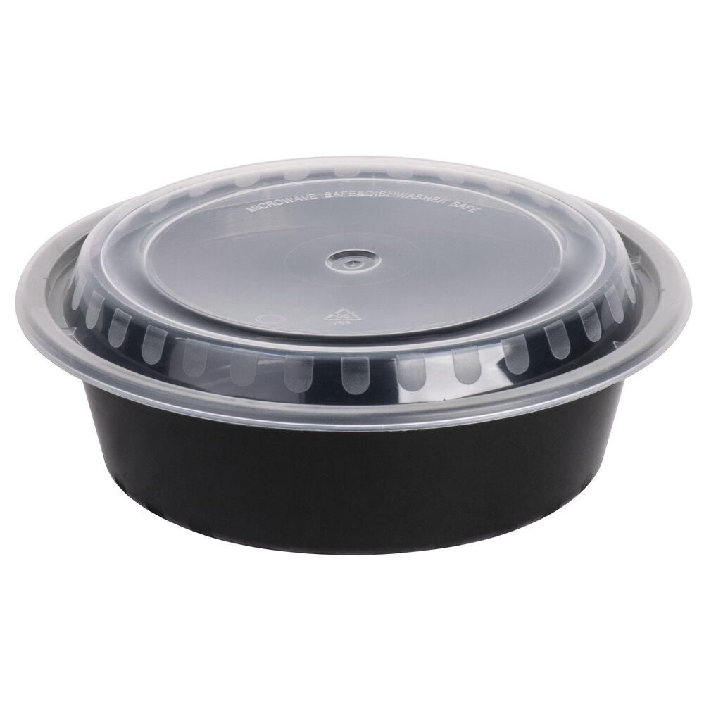 Choice 32 oz. Black 7 1/4" Round Microwavable Heavy Weight Container