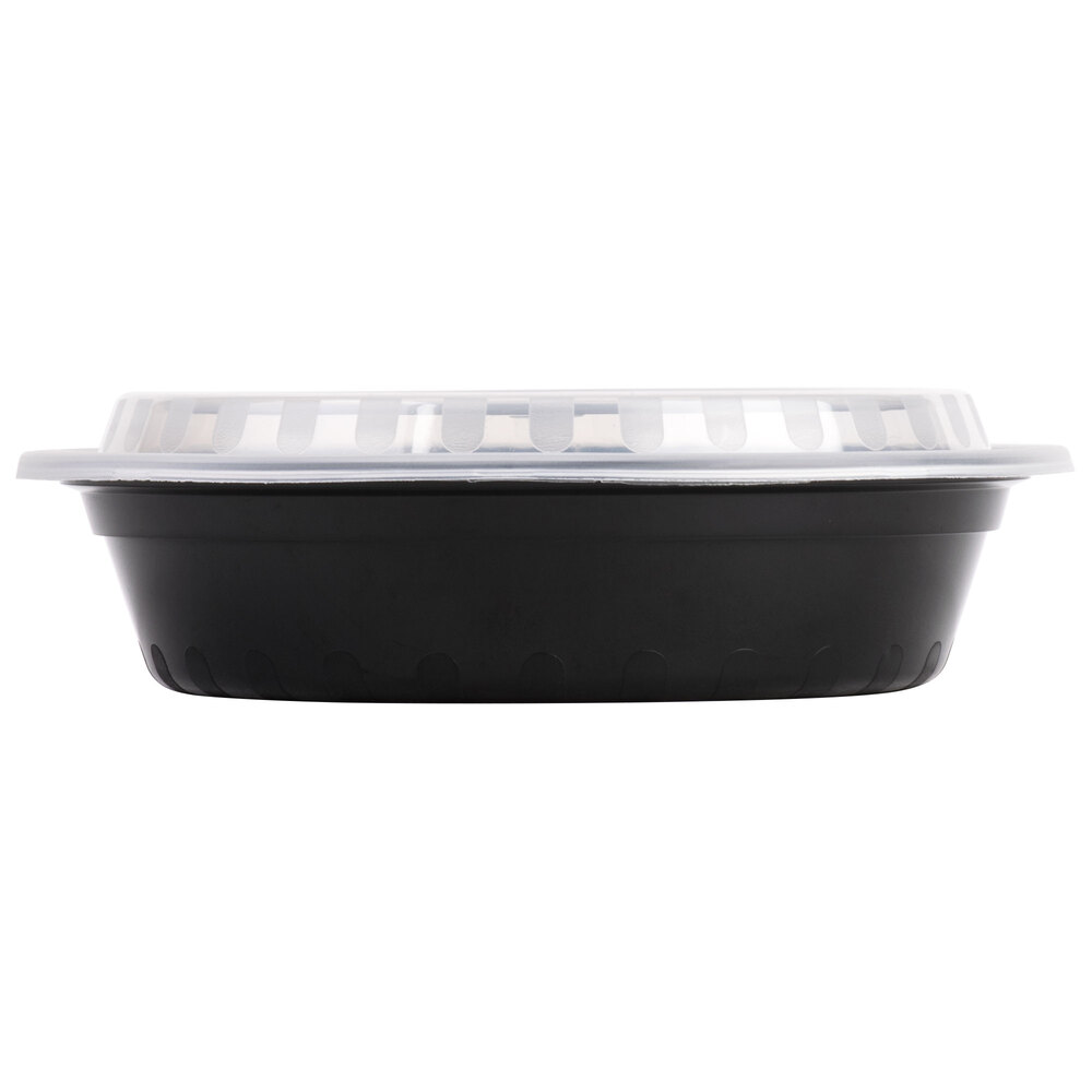 Choice 38 oz. Black 8 3/4 x 6 1/4 x 2 Rectangular Microwavable Heavy  Weight Container with Lid - 10/Pack