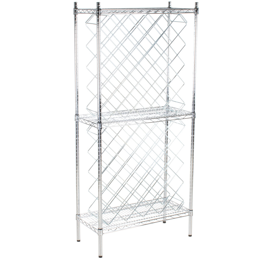 Regency 14 inch x 30 inch Chromate Finish 84-Bottle Wire Wine Rack Kit with 64 inch Chrome Stationary Posts and 3 Shelves