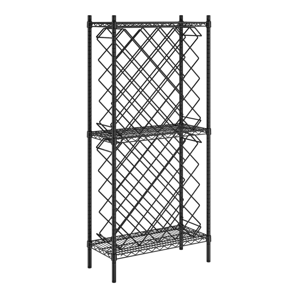 Regency 14 inch x 30 inch Black Epoxy 84-Bottle Wire Wine Rack Kit with 64 inch Stationary Posts and 3 Shelves