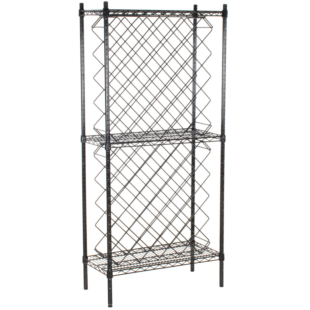 Regency 14 inch x 30 inch Black Epoxy Wire Wine Rack Kit with 64 inch Stationary Posts and 3 Shelves