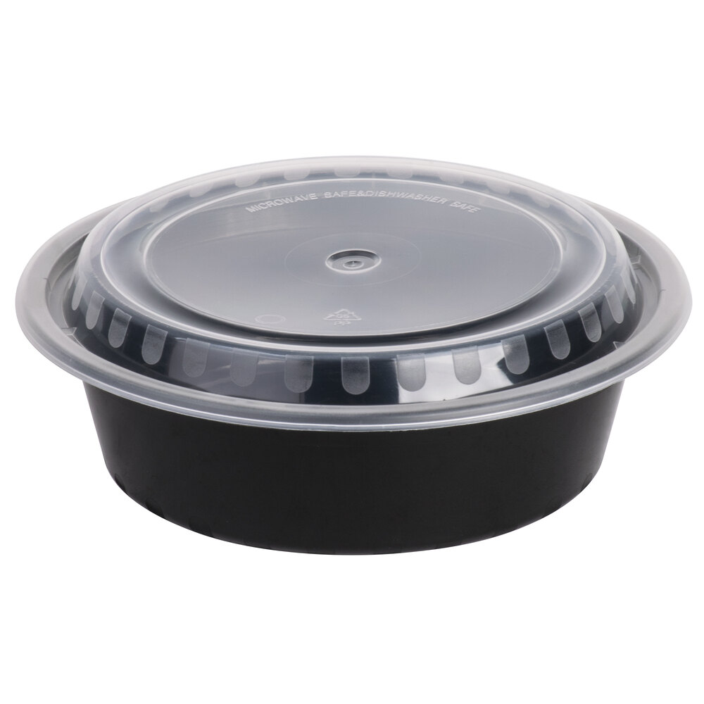 Choice 32 oz. Black 7 1/4" Round Microwavable Heavyweight Container