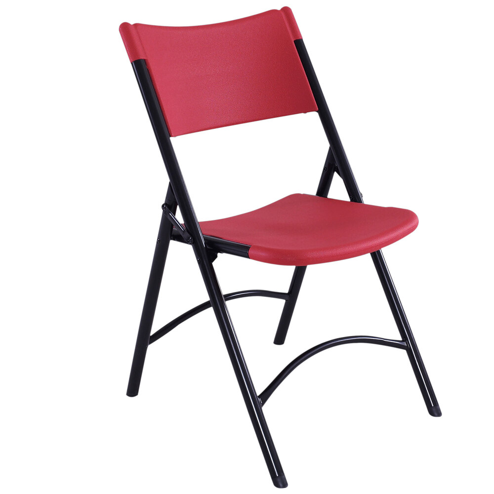 National Public Seating 640 Black Metal Folding Chair with Red Blow
