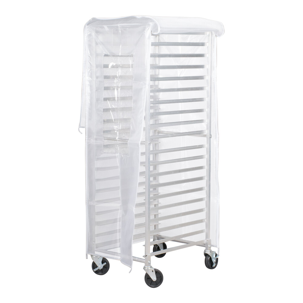 A translucent plastic cover designed to fit over a bun pan rack.