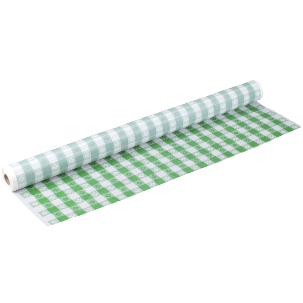 Atlantis Plastics 1504022 300' Green Gingham Plastic Table Cover
