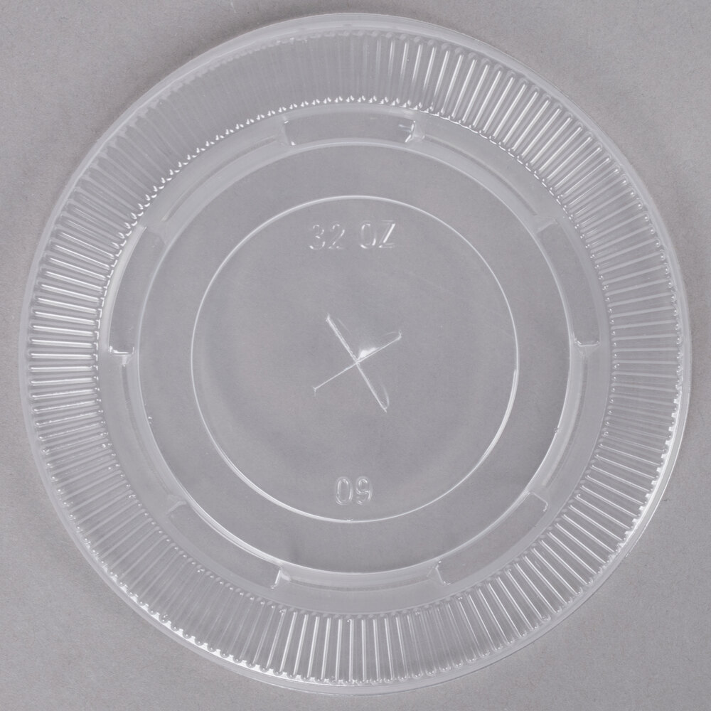 Choice 32 oz. Clear Cold Cup Flat Lid with Straw Slot 100/Pack
