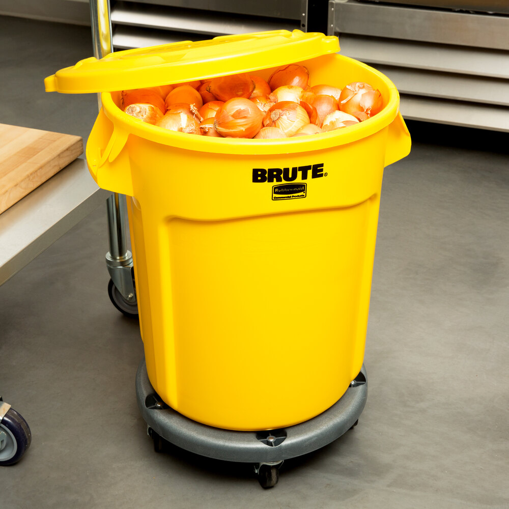 Rubbermaid BRUTE 20 Gallon Yellow Trash Can with Lid and Dolly