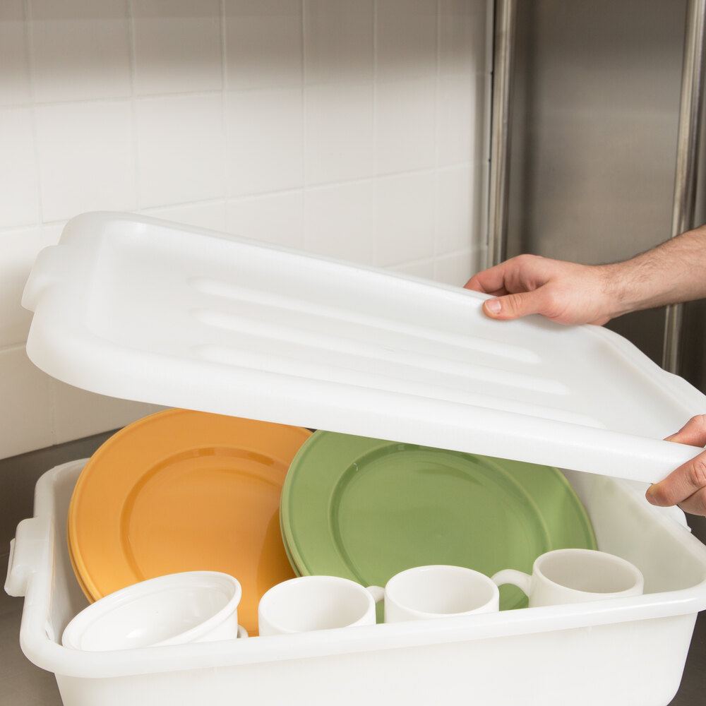 20" x 15" Polyethylene Plastic Bus Tub, Bus Box Lid White