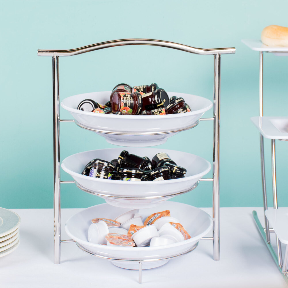 GET MTS031/ML72WSET 3Tier Display Stand Set with 2 Qt. White Round Melamine Bowls