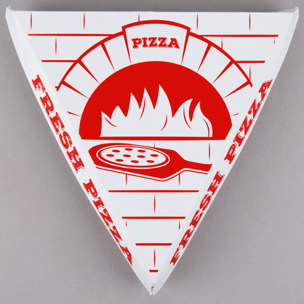 400-Case Pizza Slice Box White Clay Coated Printed Paper Triangle Clamshell