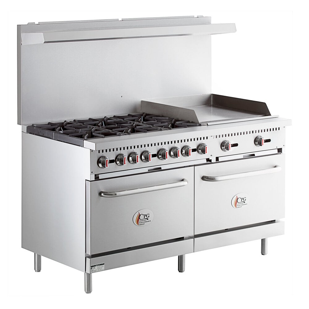 Cooking Performance Group S60-GS24-N Natural Gas 6 Burner 60 Range with  24 Griddle/Broiler and 2 Standard Ovens - 276,000 BTU