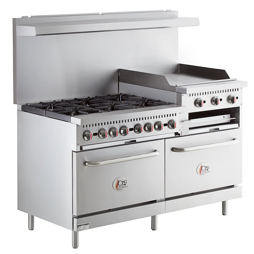 Cooking Performance Group S60-GS24-N Natural GAS 6 Burner 60 Range with 24 Griddle/Broiler and 2 Standard Ovens - 276,000 BTU