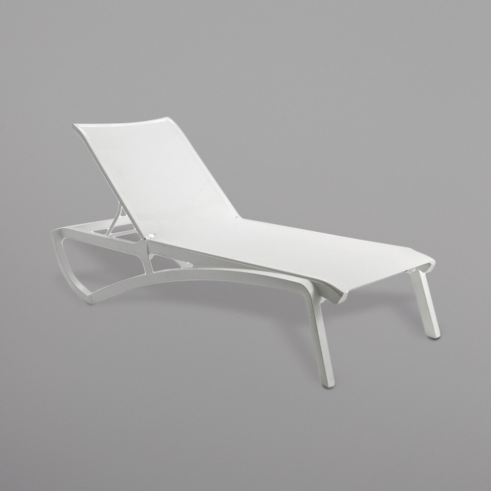 Grosfillex US033096 Sunset Glacier White Chaise Lounge with White Sling