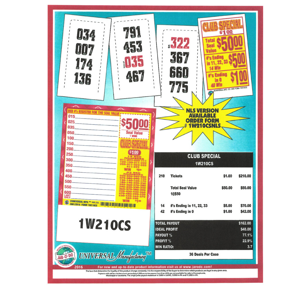 Special" 1 Window Pull Tab Tickets 210 Tickets Per Deal Total