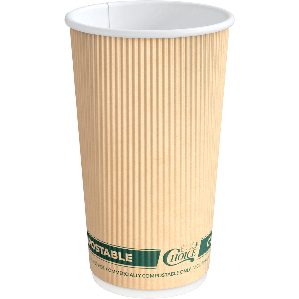 EcoChoice 16 oz. Double Wall Ripple Kraft Compostable Paper Hot Cup ...