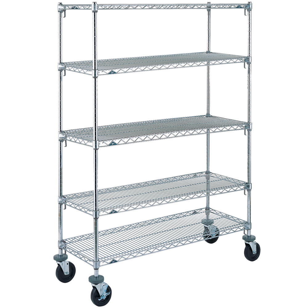 Metro 5A556BC Super Adjustable Chrome 5 Tier Mobile Shelving Unit with  Rubber Casters - 24
