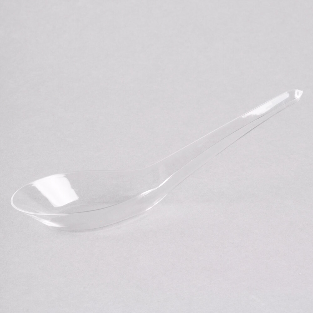 Visions 5 1/2" Clear Plastic Asian Soup Spoon 200/Case