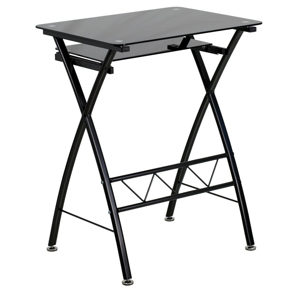 Flash Furniture NANCP60GG Black Tempered Glass Computer Desk with PullOut Keyboard Tray 24