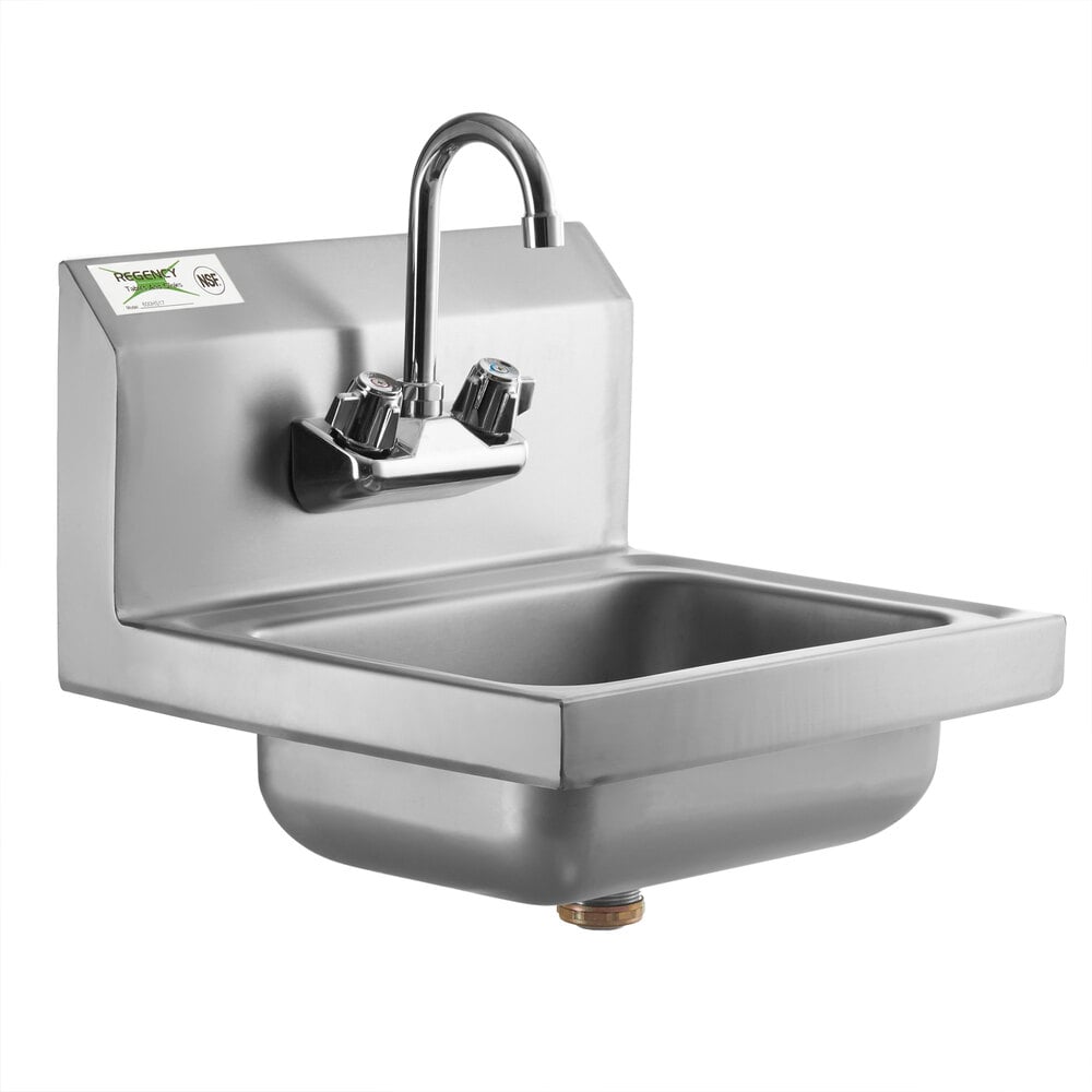 Regency 17 inch x 15 inch Wall Mounted Hand Sink with Gooseneck Faucet