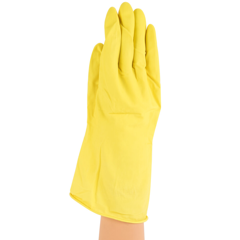 12 Flock Lined Size: Large Yellow Rubber Work Gloves Super Value for Money 