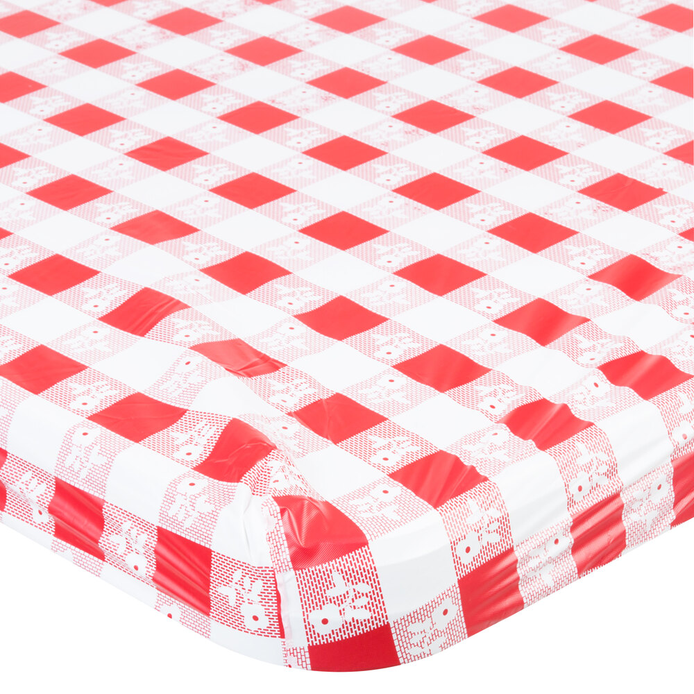 Creative Converting 37388 Stay Put Red Gingham 30" x 96" Rectangular