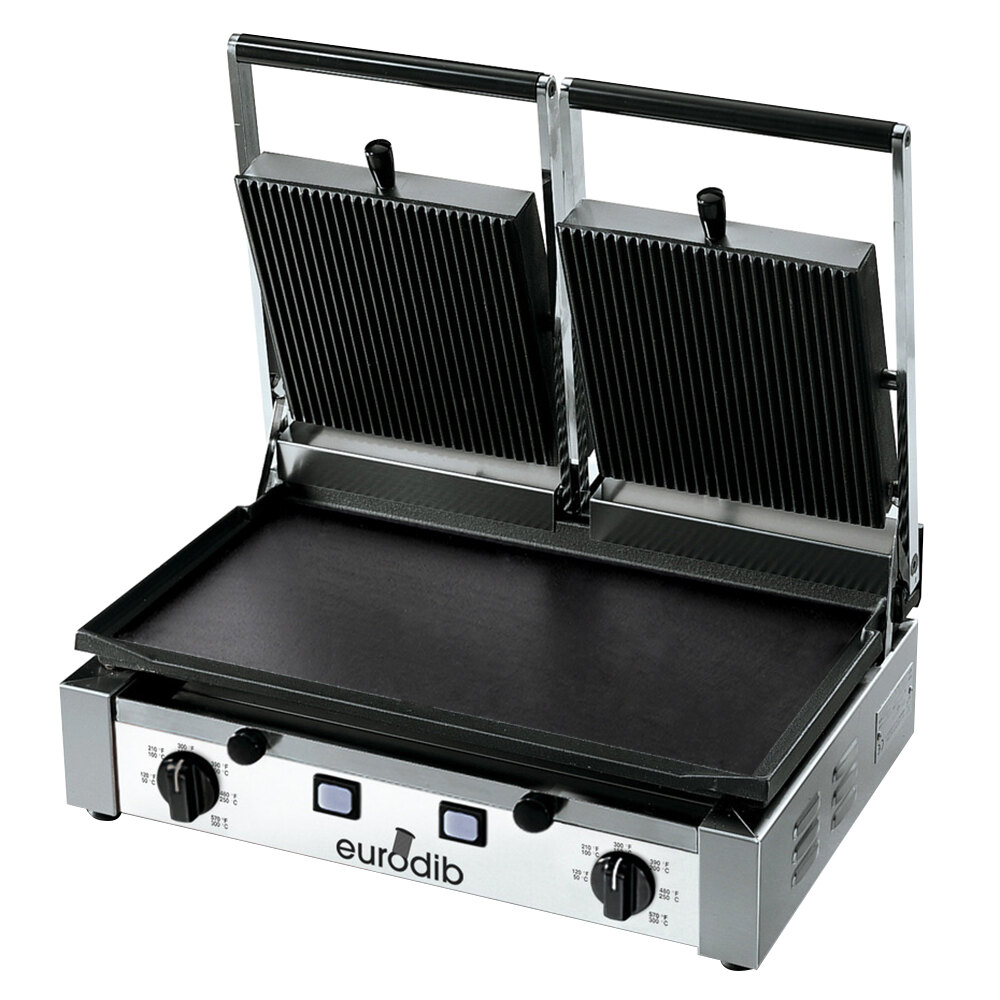 Eurodib PDL3000 Double Panini Grill with Grooved Top and Smooth Bottom