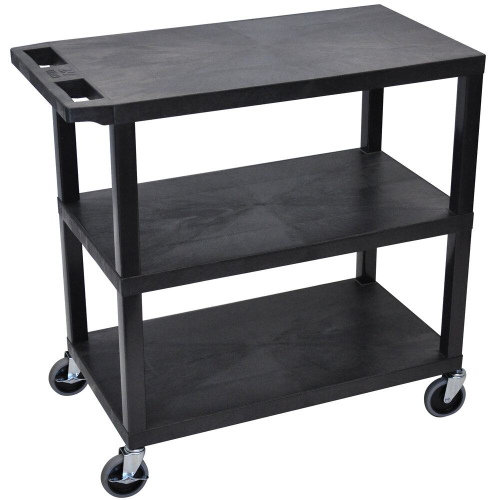 Luxor EC222-B Black 3 Flat Shelf Utility Cart - 32
