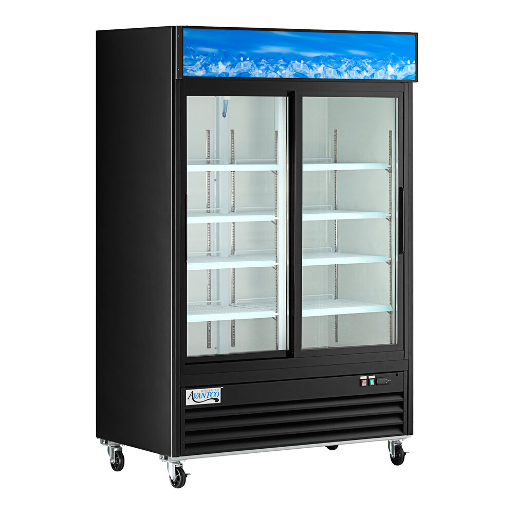 Display fridge white and black glass sliding doors. Modern