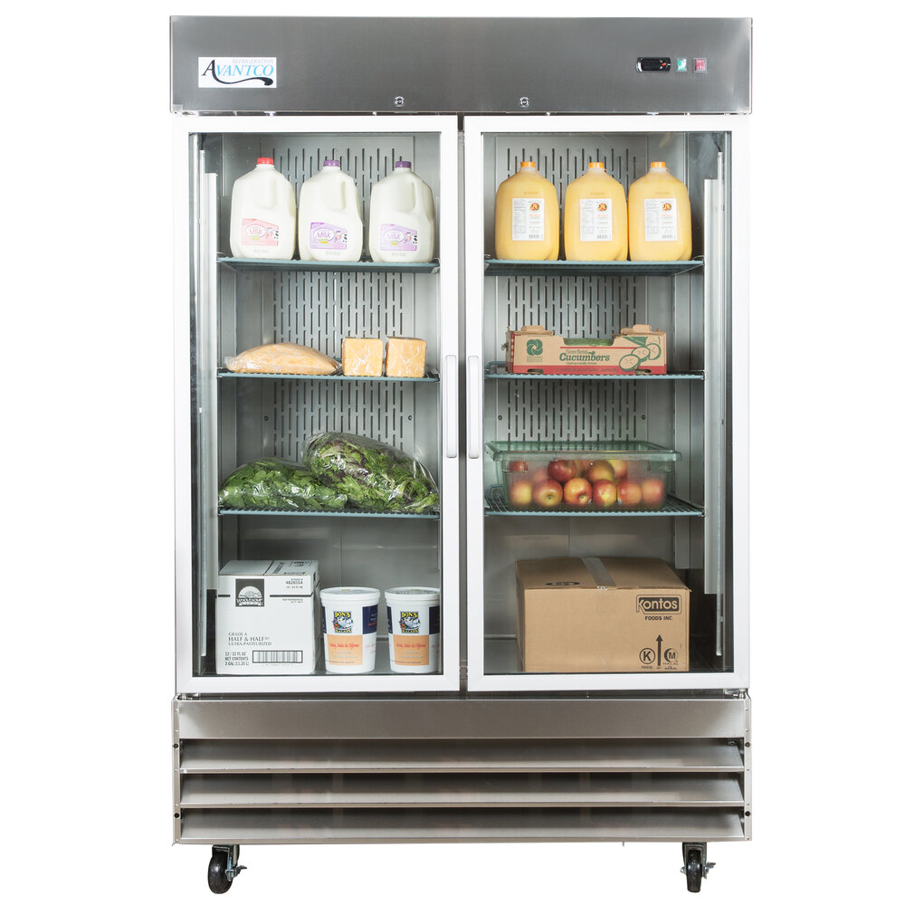 Avantco SS2RGHC 54" Stainless Steel Glass Door ReachIn Refrigerator