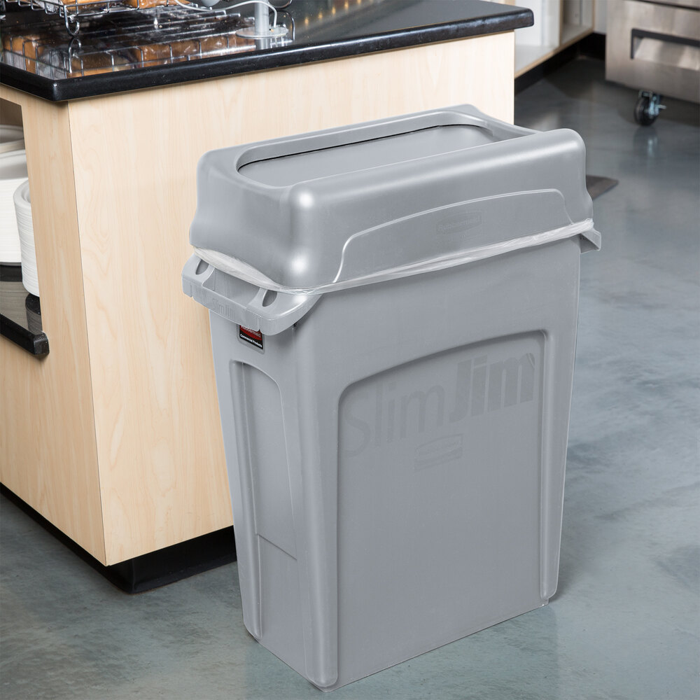 Rubbermaid Slim Jim 16 Gallon Gray Trash Can with Gray Swing Lid
