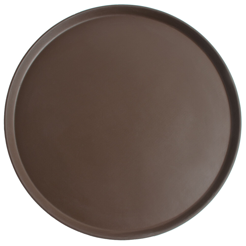 Cambro 1950CT138 round tavern tan Camtread serving tray, top view showing non-skid surface