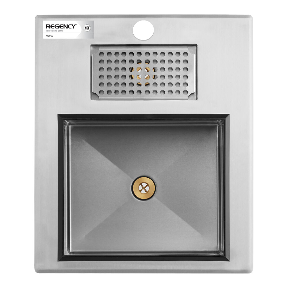 A stainless steel water station with a square sink and an integrated ice bin above it, viewed from above.