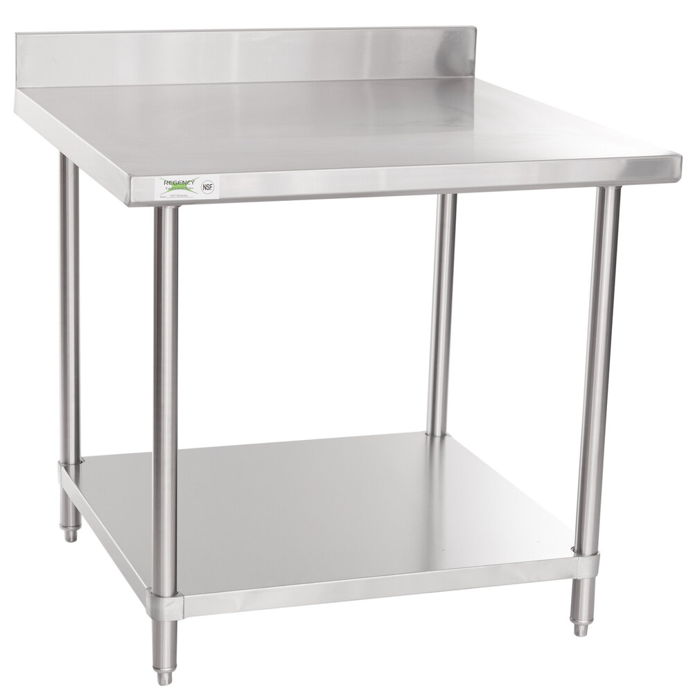 Regency 36 inch x 36 inch 16 Gauge Stainless Steel Commercial Work Table with 4 inch Backsplash and Undershelf