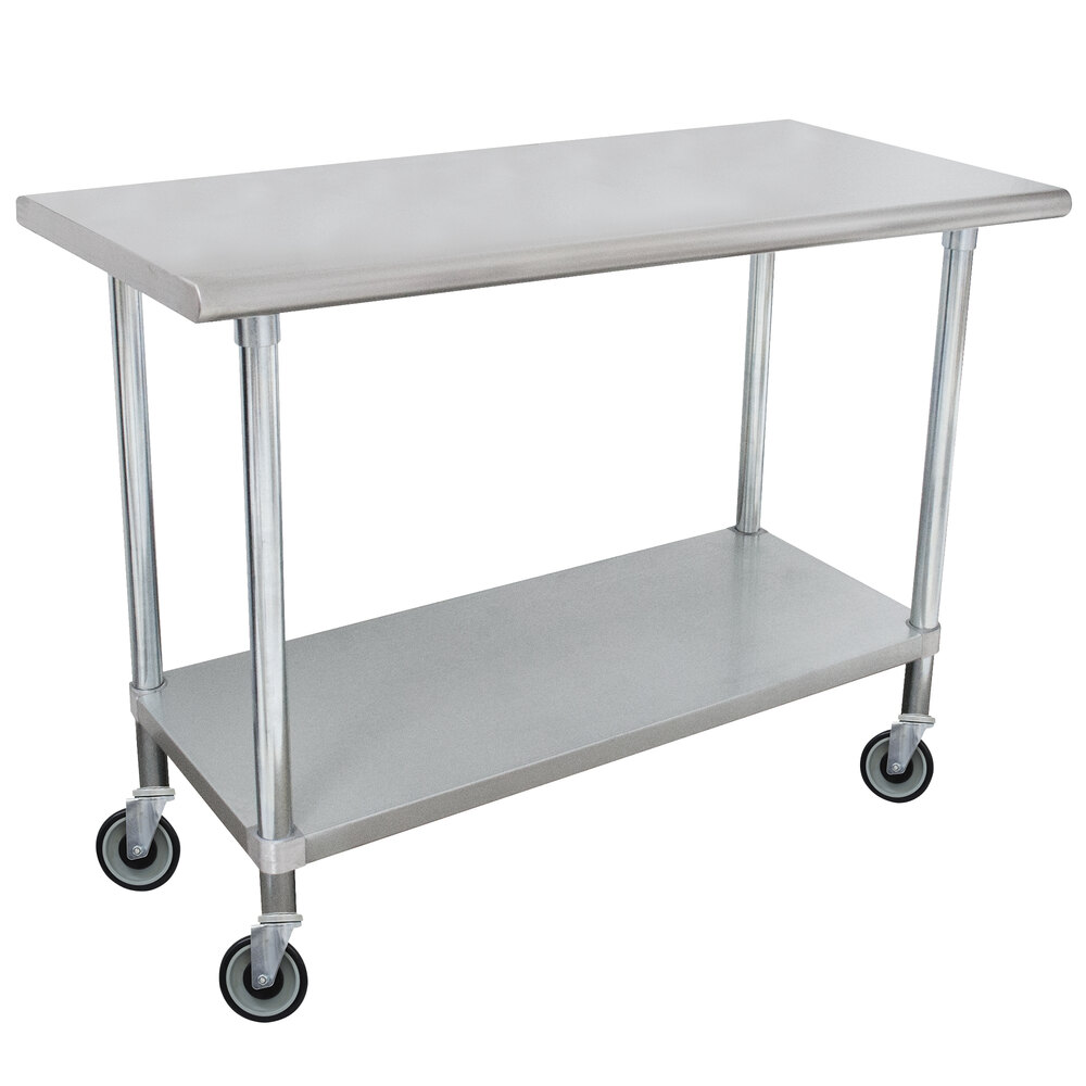 Advance Tabco MSLAG-304C 30" x 48" 16 Gauge Stainless Steel Work Table Stainless Steel Work Table On Wheels