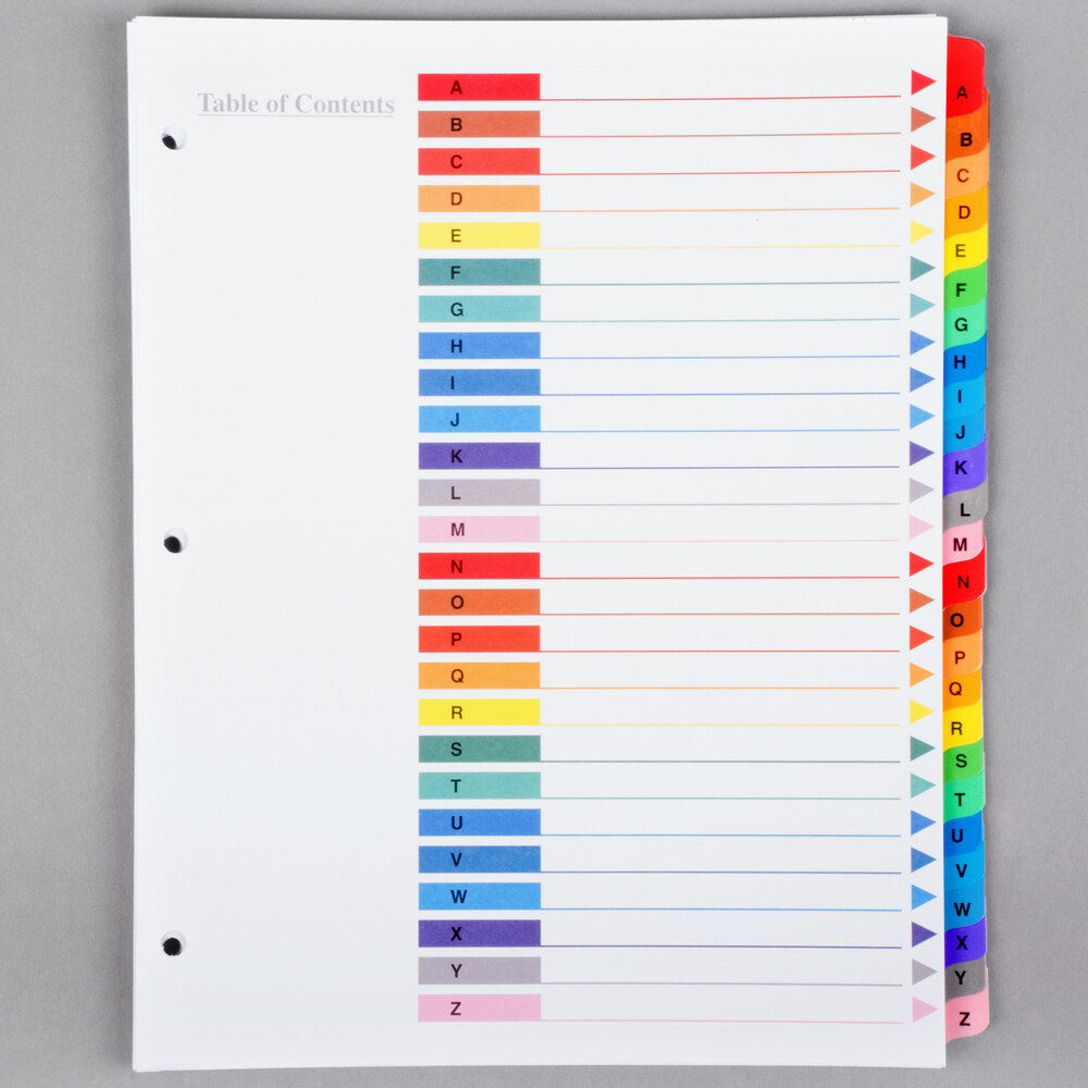 Universal UNV24812 MultiColor AZ Table of Contents Dividers