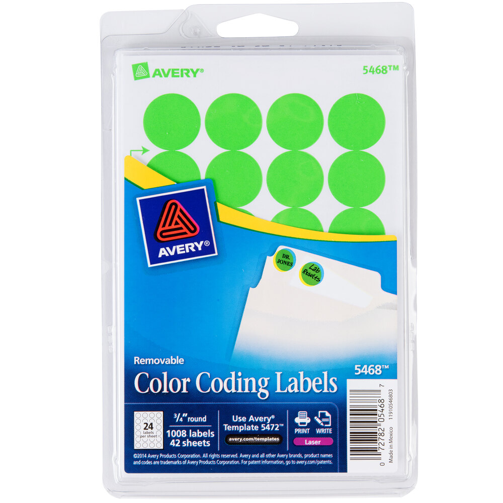 Avery 5468 3/4" Neon Green Round Removable WriteOn / Printable Labels